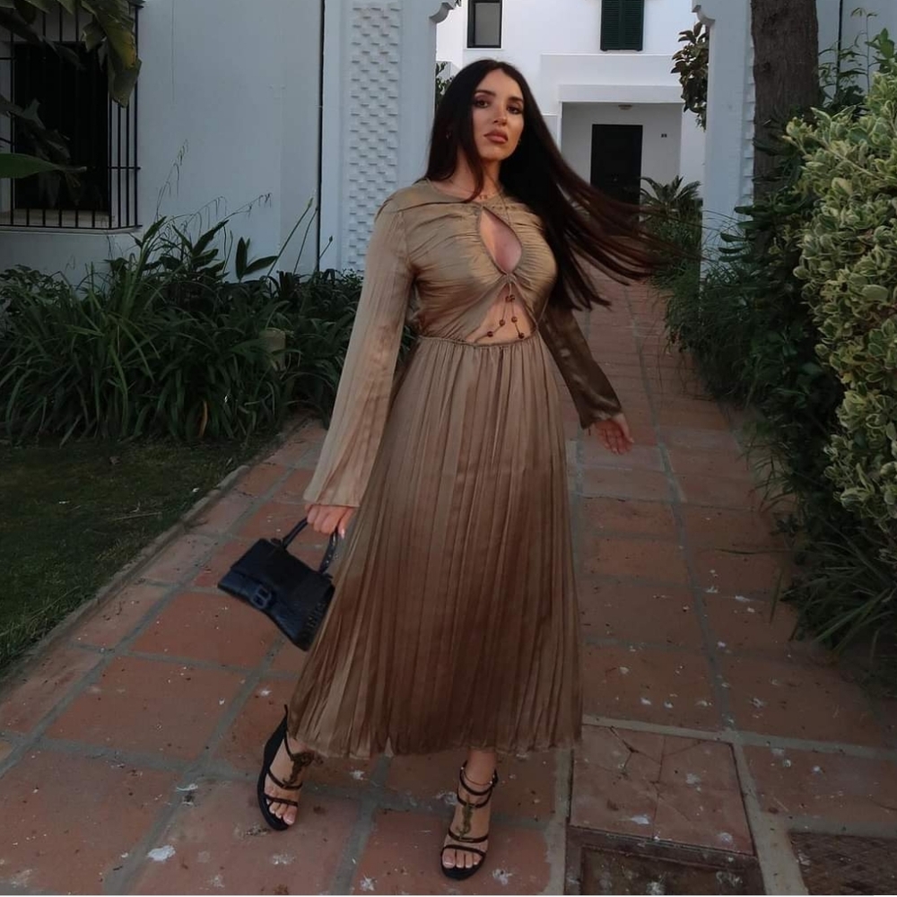 ZARA * satin effect pleated wrinkle effect cut out dress blogger favorite - Picture 4 of 16